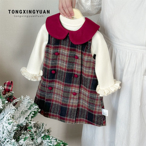Tongxingyuan Girls Plaid Vest Dress Set With Fleece Lining Autumn Winter Princess Outfit Children's Clothing - Product Image 2