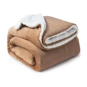 批发便宜价格100% 涤纶超柔扔双层保暖法兰绒羊毛夏尔巴毛毯
