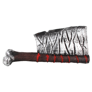 Hacha de látex con mango de hueso para Halloween, accesorio realista con hoja de metal vintage, detalle de costura roja, decoración para casa embrujada, cosplay, terror - Product Image 4