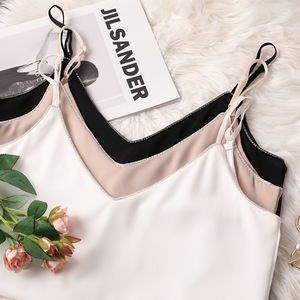 White <b>Halter</b> Top V Neck Sleeveless <b>Satin</b> Inner Layer Women's Tank Top Backless Solid Color Micro Elasticity - Product Image 1