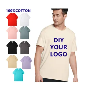 Groothandel Bedrukt Logo 250 Gram Blank Plain T-shirt Plus Size 100% Katoen T-shirts Voor Heren