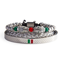 Ensemble de bracelets ouverts tendance en acier inoxydable tressé avec pierres naturelles à double tête de léopard, style européen et américain, pour le marché transfrontalier