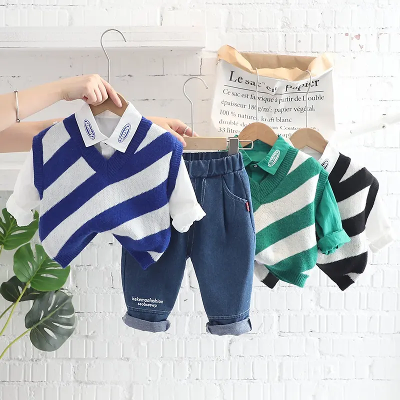 Conjunto de roupas infantis casuais para meninos, 3 peças de camiseta e calça para bebês de 1-4 anos de idade, roupas para meninas e meninos, outono, 2022