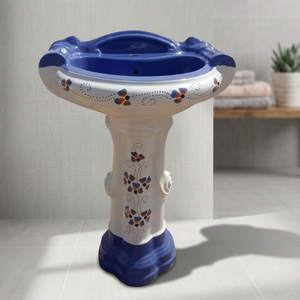 Lavabo de Pedestal de Cerámica Estilo Mármol Azul, Lavabo Grande Ecológico para Baño - Product Image 5