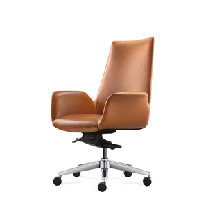 Silla Ejecutiva Curva de Madera Contrachapada con Respaldo Medio, Cuero PU Genuino de Vaca, <span class=keywords><strong>DONATI</strong></span>, 4 Bloqueos de Inclinación, Muebles de Oficina - Product Image 1
