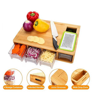 Planche à découper en bambou indispensable pour la cuisine avec récipients, couvercles et râpes, grande planche à découper en bois avec récipients - Product Image 5