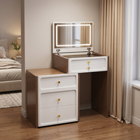 Ensemble de coiffeuse de luxe avec miroir LED de 50 cm et 60 cm, certifié CE, avec plateau en verre, tiroir de rangement et tabouret