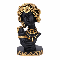Escultura de Busto de Mujer Africana Hecha a Mano en Resina, con Tocado Floral Dorado, Estatua de Arte Moderno, Figura Decorativa para Hogar u Oficina, Regalo
