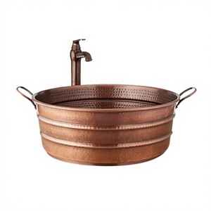 Lavabo de cobre martillado con diseño ventajoso y asas, lavabo de baño de calidad exclusiva para uso en restaurantes - Product Image 1