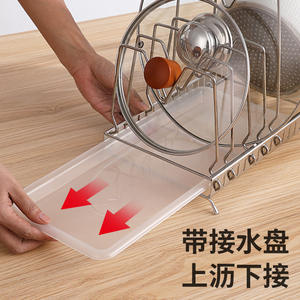 ชั้นวางฝาหม้อสแตนเลสทรงสี่เหลี่ยมปรับได้อเนกประสงค์พร้อมที่คว่ำฝาโลหะ - Product Image 4