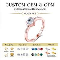 Bague en argent sterling 925 plaqué or rose, bague en forme de cœur, fabricant de bijoux en moissanite sur mesure pour femmes