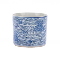 Pot Kuas Keramik Jingdezhen Antik Motif Jala Biru Putih Bunga Peony