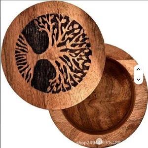 Kotak Kenangan Hewan Peliharaan, Wadah Kremasi, Tempat Penyimpanan Rambut Anjing & Abu, Kayu Solid Bulat Ukiran Vintage Mewah - Product Image 6