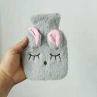 Chauffe-mains en peluche lapin aux yeux bouffis, amovible et lavable, avec sac de bain de souffleuse à eau rempli d'eau