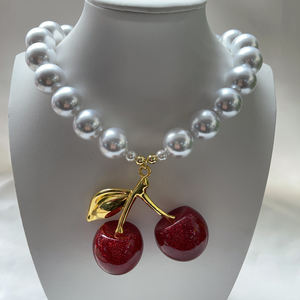 Tinh Tế Màu Đỏ Anh Đào Vòng Cổ Tự Nhiên Vỏ Ngọc Trai 16Mm 18Mm Nhựa Lớn Anh Đào Mặt Dây Chuyền Vòng Cổ Trang Sức Cho Phụ Nữ - Product Image 2