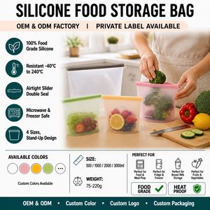 Sacs alimentaires réutilisables en silicone avec logo personnalisé LA, étanches, compatibles lave-vaisselle, pour préparation de repas, lait maternel, fruits, légumes, lot de 4, OEM ODM - Product Image 1
