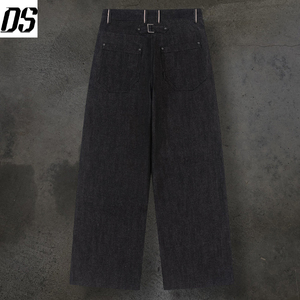 Jeans pour hommes OEM de haute qualité en denim japonais selvedge slub (charbon) avec patchwork à carreaux sur le devant - Product Image 2