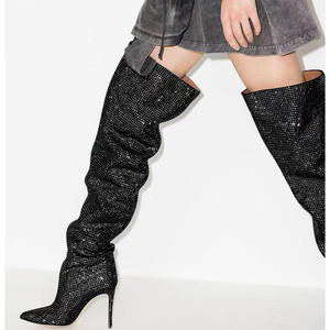 Bottes longues tendance style western avec strass, talon tube, grandes tailles, au-dessus du genou, cuissardes - Product Image 2