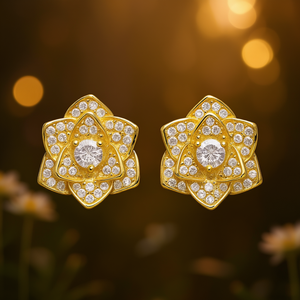 Pendientes de botón con forma de flor dorada E1932 con cristales de imitación y engaste de puntas para mujer, estilo romántico para fiestas - Product Image 2