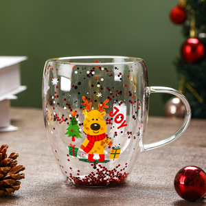 Exquisite Double-<strong>Layer</strong> Glass Cups for Coffee and Juice Heat-Resistant for Milk Tea and Cola Christmas Drinkware - Product Image 1