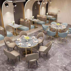 Sofá de Lujo para Restaurante con Marco Dorado, Asiento de Cuero PU, Silla de Sofá, Mesa de Mármol, Muebles para Restaurante Occidental - Product Image 5