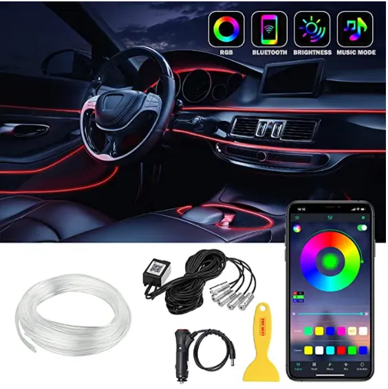 Atmosphäre rcm 6M RGB LED Auto Innenraum Umgebungs licht Glasfaser streifen Licht mit App Control Sound Control 64 Farben