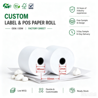 Rouleau de papier thermique de haute qualité 80 mm, simple couche, pour terminaux de point de vente et systèmes de lecture de codes-barres d'entrepôt, format 57x40 mm, vente en gros