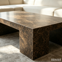 Table basse de luxe pour salon, grand modèle carré en pierre marron, ensemble de tables basses de café en marbre, design moderne et unique avec piétement surélevé