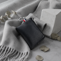 Porte-monnaie mini en cuir noir de luxe avec fermeture éclair, porte-cartes de crédit, étui pour écouteurs, pochette porte-clés portable