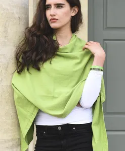 Lussuoso all'ingrosso solido nuovo verde mela chiaro grande sciarpa da viaggio in vero cashmere donna scialle spesso inverno primavera