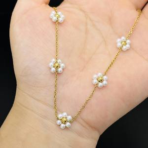 الفولاذ المقاوم للصدأ مطلية بالذهب زهرة ديزي قلادة اللؤلؤ مطرز قلادة اللؤلؤ صغيرة قلادة قلادة اللؤلؤ المرأة قلادة اللؤلؤ - Product Image 4