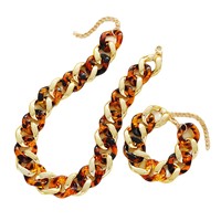 Vente flash : Ensemble de bijoux collier et bracelet punk en résine CCB, motif léopard et géométrique, pour femme, style luxe léger, assorti à tout
