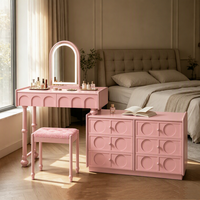 Coiffeuse moderne en MDF avec miroir lumineux sur pied, tiroirs et rangements, meuble de chambre et d'appartement
