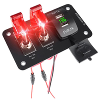 Interrupteur à bascule 2 voies en alliage d'aluminium vert LED 12V avec panneau de commande et disjoncteur USB pour voiture de course