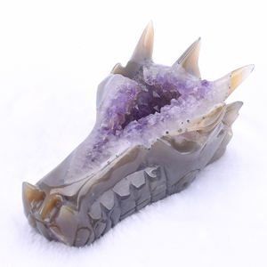 Di alta qualità con teschio di quarzo rosa testa di <span class=keywords><strong>drago</strong></span> artigianato personalizzabile in cristallo naturale intagliato a mano agata Geode Druzy - Product Image 6