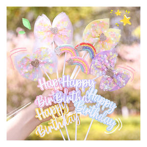 Décoration de gâteau style INS, nœud à paillettes <span class=keywords><strong>arc</strong></span>-<span class=keywords><strong>en</strong></span>-<span class=keywords><strong>ciel</strong></span>, carte de gâteau d'<span class=keywords><strong>anniversaire</strong></span> à insérer, accessoire de gâteau pour fête de fille - Product Image 1