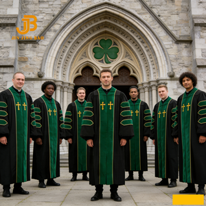 Robe de graduation personnalisée, vente en gros pour les écoles, polyester mat, broderie dorée, croix, robes de clergé, uniforme d'église, sacerdoce, chœur - Product Image 2