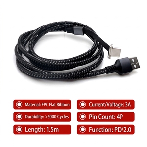 Durable 1500mm Type-C to USB Bidirectional FPC Braided Cable Accessory <b>for</b> Car Digital Electronics and Fast Charging - Product Image 2
