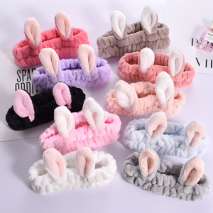 Bandeaux à Logo personnalisé, Spa, molleton de corail, maquillage cosmétique, tissu de douche, oreilles de lapin, bandeaux <span class=keywords><strong>pour</strong></span> laver les cheveux du visage des femmes - Product Image 2