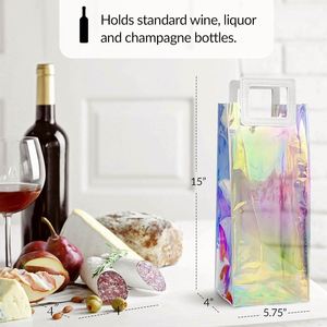 Custom Size Holographic Wine Gift Bags Reusable PVC Clear Large <b>Bottle</b> Tumbler with Handles - Product Image 2