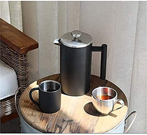 Cafetière à piston en acier inoxydable avec cuillère, noir mat, double paroi, avec cuillère doseuse à café - Product Image 4
