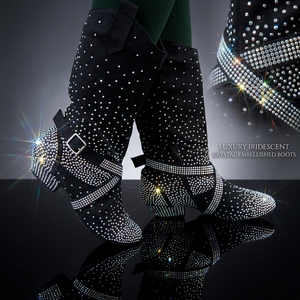 Bottes <span class=keywords><strong>de</strong></span> <span class=keywords><strong>danse</strong></span> pour femmes, <span class=keywords><strong>talon</strong></span> haut, en daim synthétique, avec strass en cristal <span class=keywords><strong>de</strong></span> couleur personnalisée, semelle extérieure en daim, <span class=keywords><strong>chaussures</strong></span> <span class=keywords><strong>de</strong></span> <span class=keywords><strong>danse</strong></span> salsa scintillantes - Product Image 5