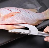 Gadget de cuisine manuel 3-en-1 en acier inoxydable Couteau à écailles de poisson multifonction pour éplucher le cuir chevelu, grattoir, couper et gratter