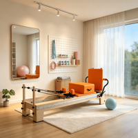 Matériel de Pilates en bois d'érable, Reformer Pilates, Machine de Pilates pliable, Lit de Pilates pour le renforcement du tronc, Lit de Pilates orange