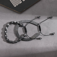 Vente chaude Hommes Perlé Bracelets À La Main Réglable Naturel Hématite Cordon BF Cadeau avec Flèche Géométrie Tissage Corde Conception