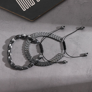 Pulseras de cuentas para hombre de gran venta, cordón de hematita Natural ajustable hecho a mano, regalo <span class=keywords><strong>BF</strong></span> con diseño de cuerda tejida geométrica de flecha - Product Image 3
