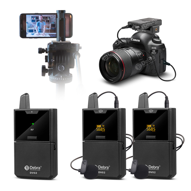 UHF Wireless Microphone System for Interviews Lavalier Lapel Mic Receiver Kit Plastic Printing Noise Cancelling Feature