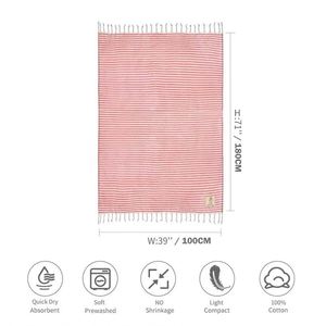 Serviette de Bain Sportive Turque en Coton Rayé avec Pompons – Idéale pour Voyage, Gym, Camping, Sauna, Plage, Piscine – Absorbante et Facile d'Entretien - Product Image 2