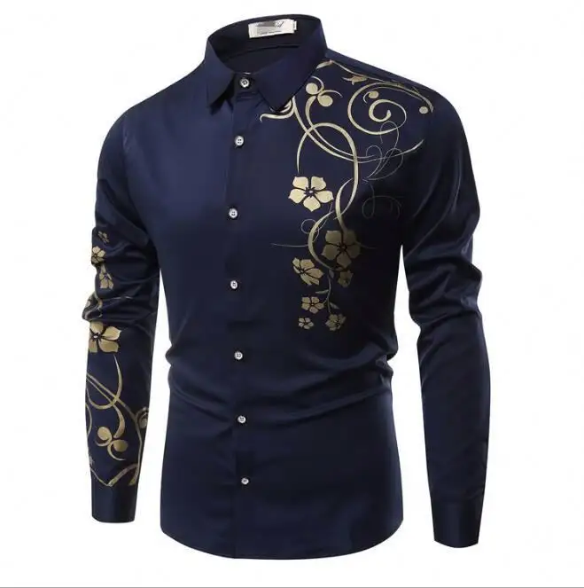 Nouveau Style Offre Spéciale hommes tenue décontractée chemise bouton revers col or fleur 3D impression formelle affaires hauts chemises décontractées