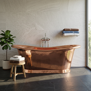 Baignoire autoportante rectangulaire en cuivre martelé, style rustique traditionnel - Artisanat indien - Product Image 4